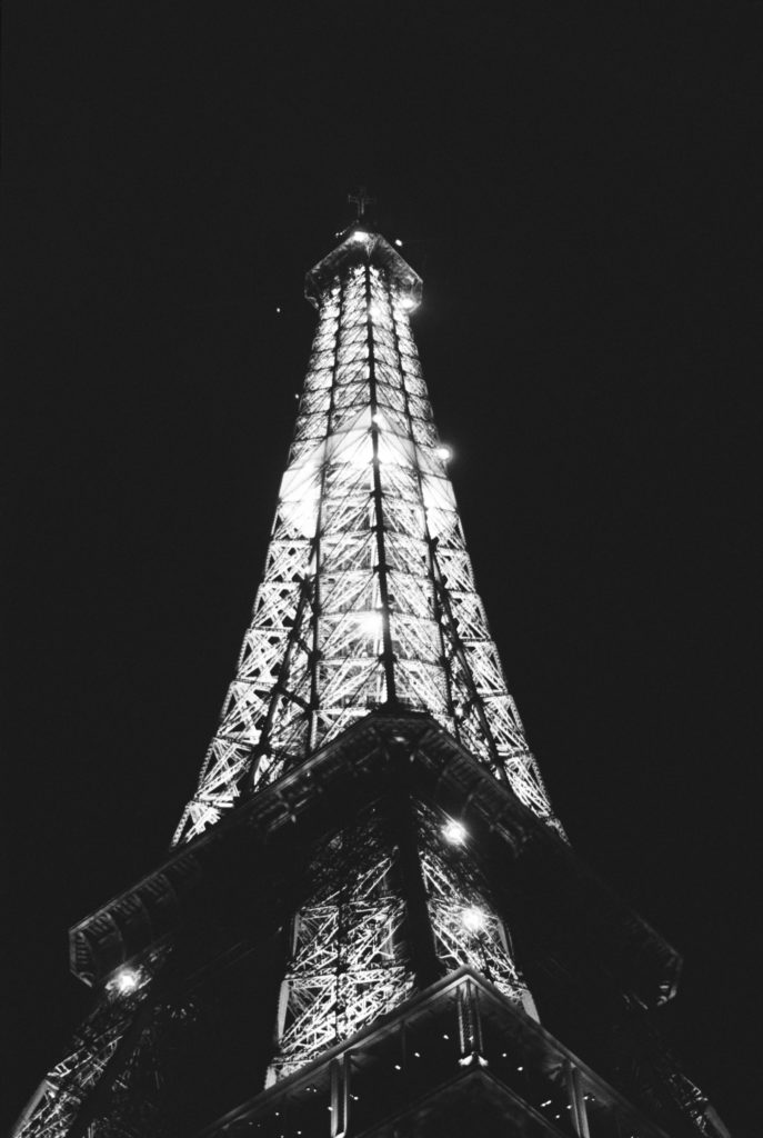 Dreamy Eiffel Tower photographed at night, on kodak tri-x 400. Holly Michon Photography