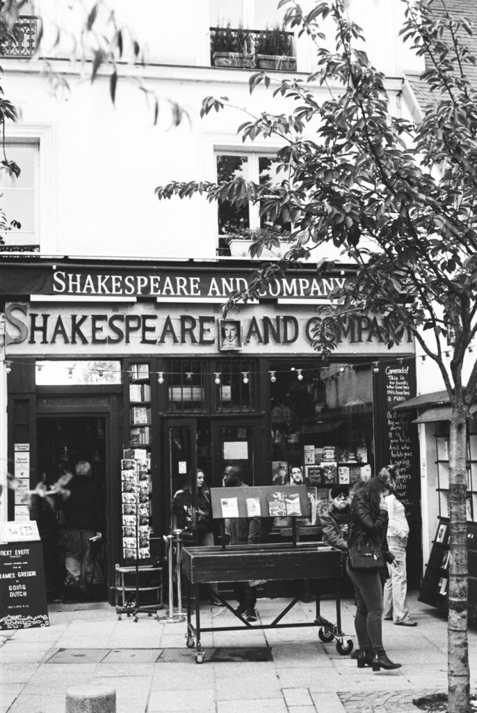 An old bookstore in Paris photographed on kodak tri-x 400 and a Pentax camera. Photo by Holly Michon Photography. 