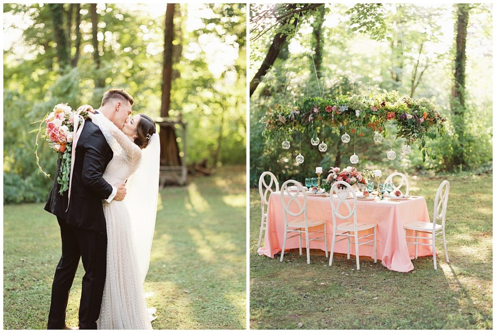 Glamorous, elegant bride and classic, black suited groom providing romantic inspiration for weddings in East Tennessee. Photos by Holly Michon Photography