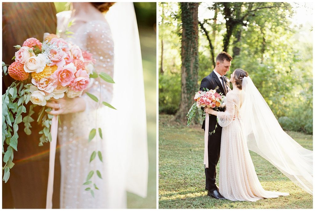 Peach, pink, and green luscious bridal bouquet inspiration in Knoxville, Tennessee. Photo by Holly Michon Photography