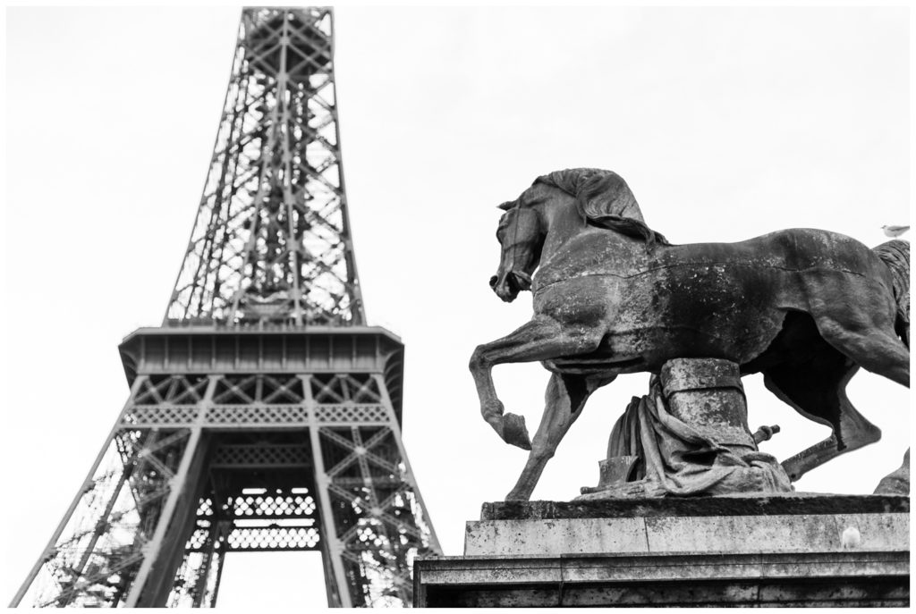 The Eiffel Tower and statue in Paris, France
