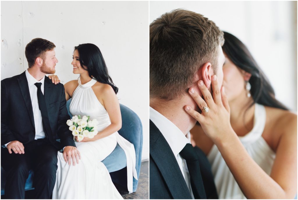 Effortless modern bride and groom wedding at Wither & Bloom Floral Design studio in the Old City Knoxville.