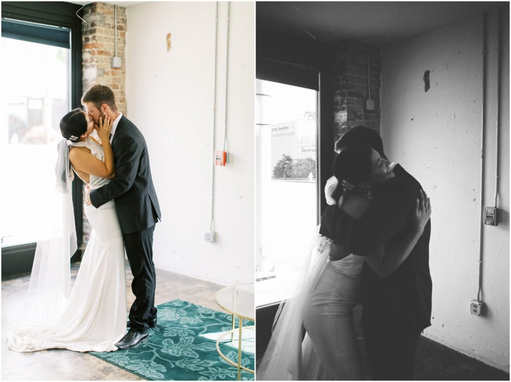 Wither & Bloom Floral Design studio with a effortless modern bride and groom photographed on film wedding