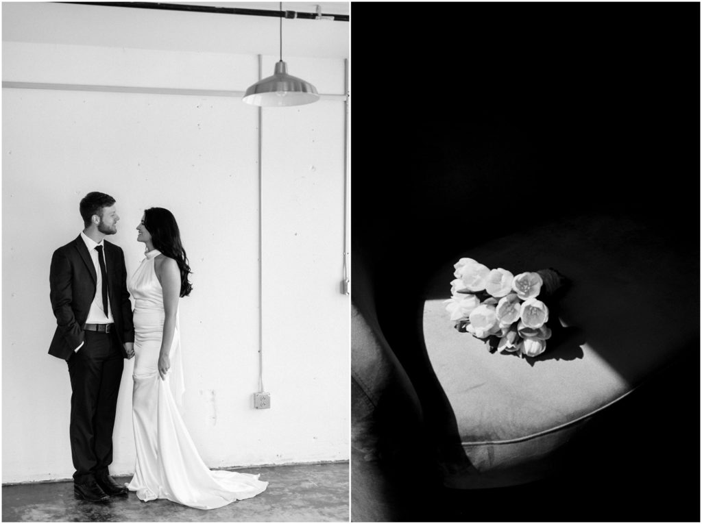 Fun casual bride and groom wedding at Wither & Bloom Floral Design studio in the Old City Knoxville.