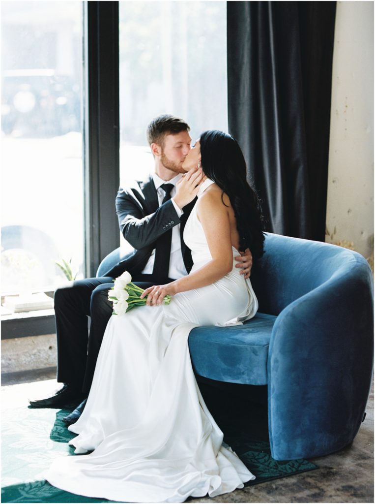 Effortless modern bride and groom wedding at Wither & Bloom Floral Design studio in the Old City Knoxville.