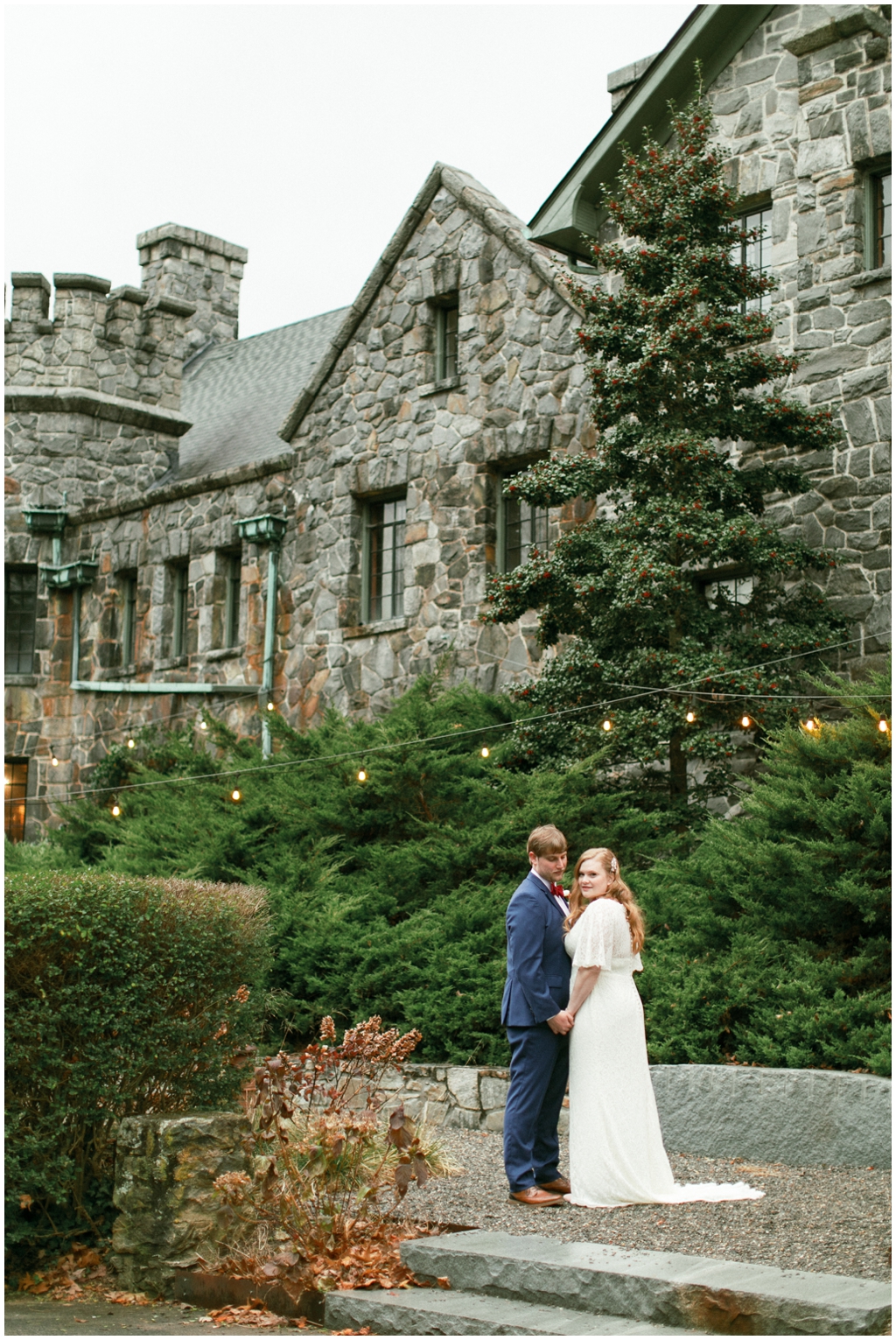 A small, elegant Asheville winter wedding at the historic, stone manor Homewood wedding venue in North Carolina.