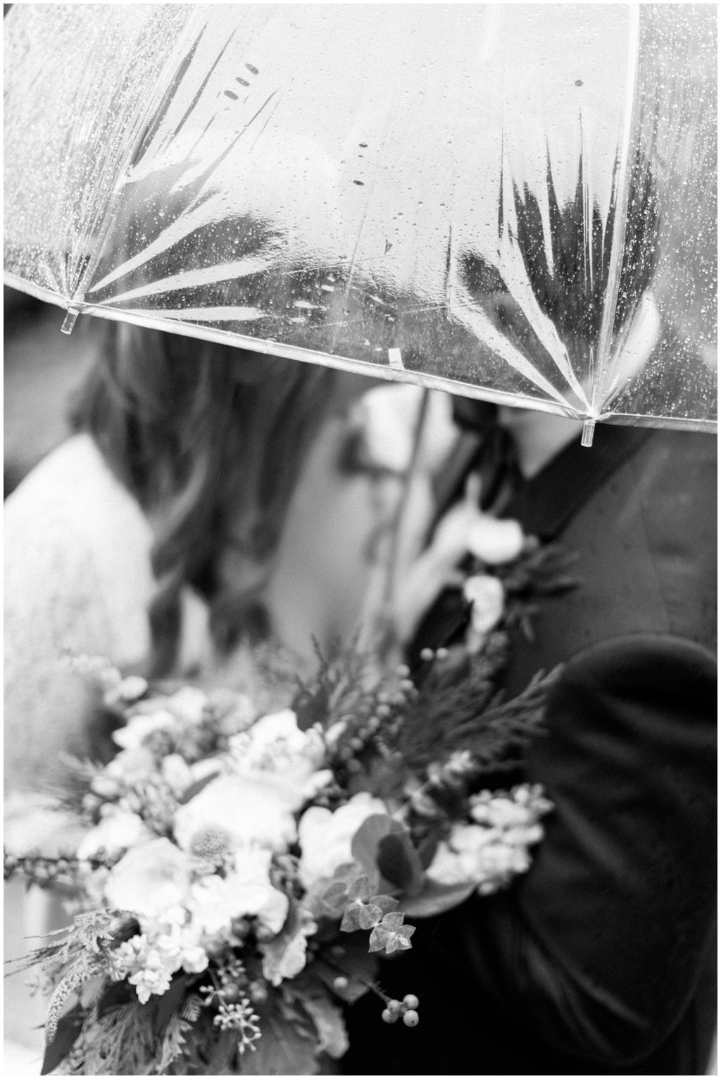 Rain & umbrella North Carolina wedding