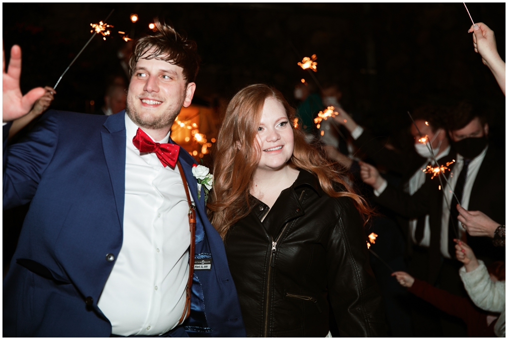 Sparkler exit at winter wedding in Asheville, North Carolina - wedding photographer