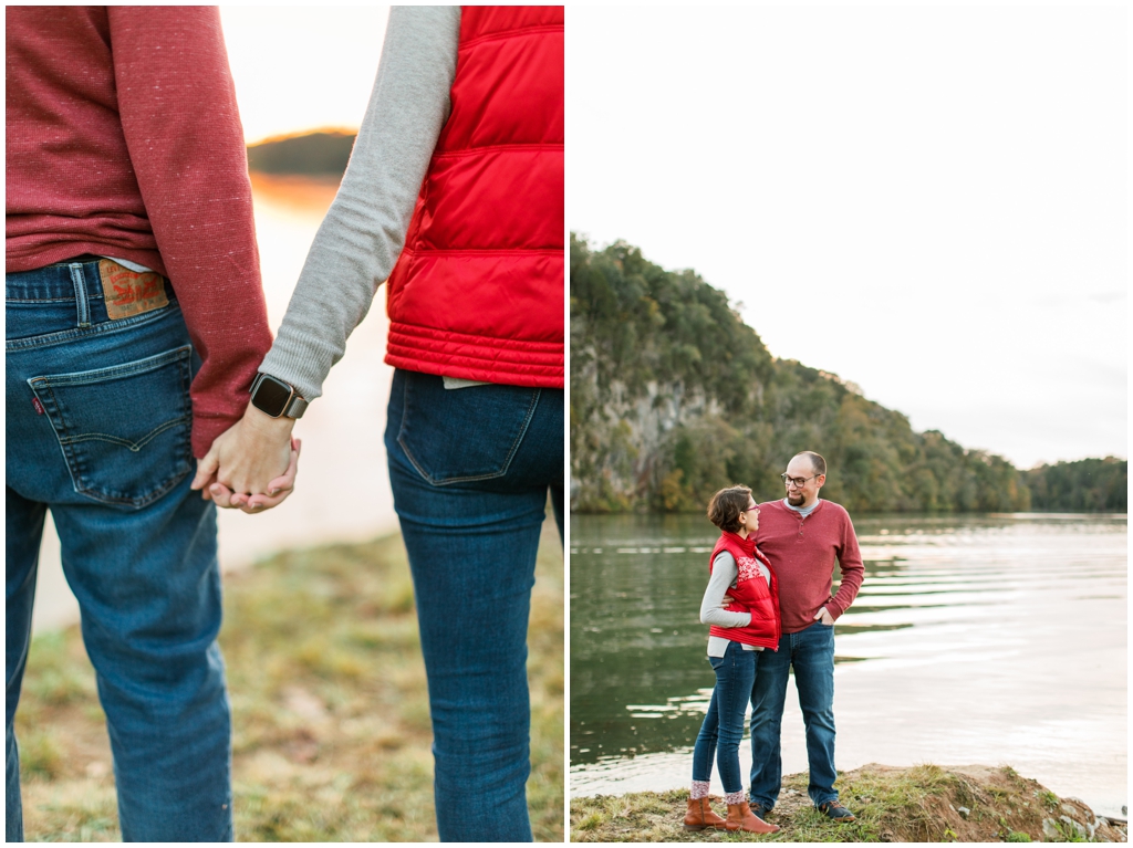 Beautiful warm fall couples portraits at Melton Hill Park along the Clinch River 