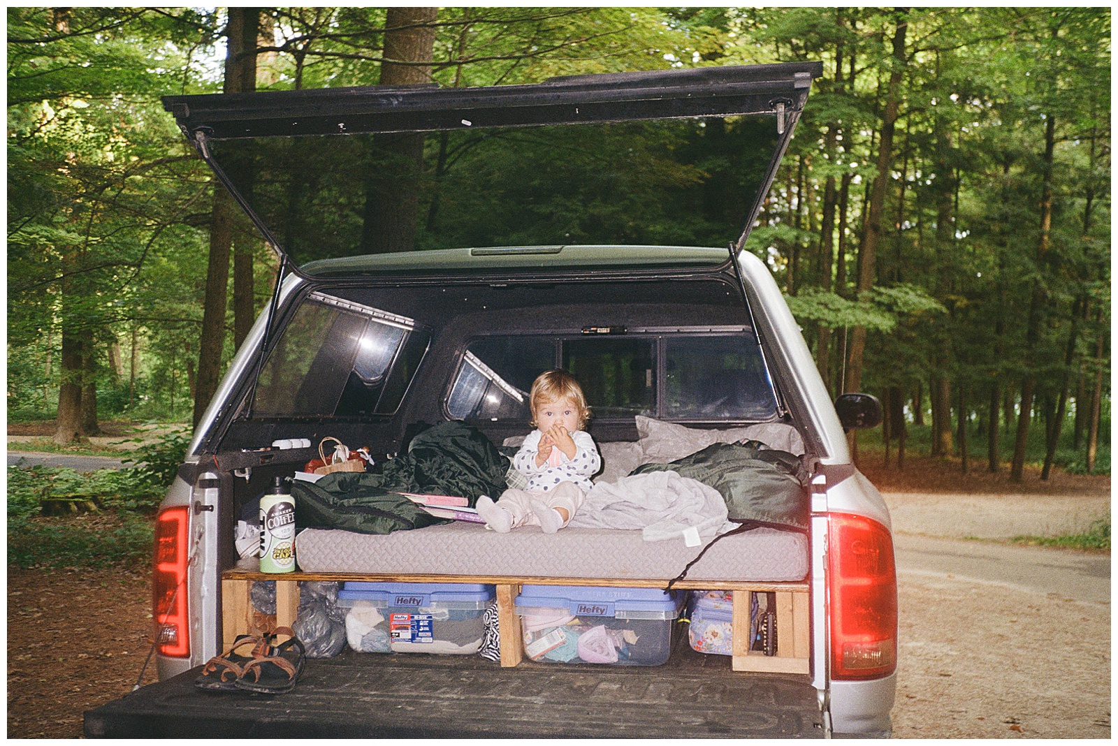 Truck camping set up - Door County camping vacation