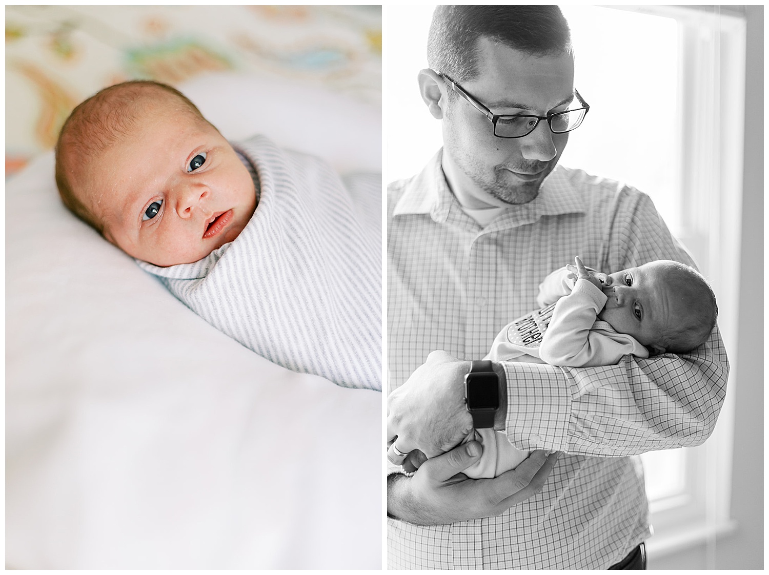 Knoxville in home newborn family session. Father cradles newborn son