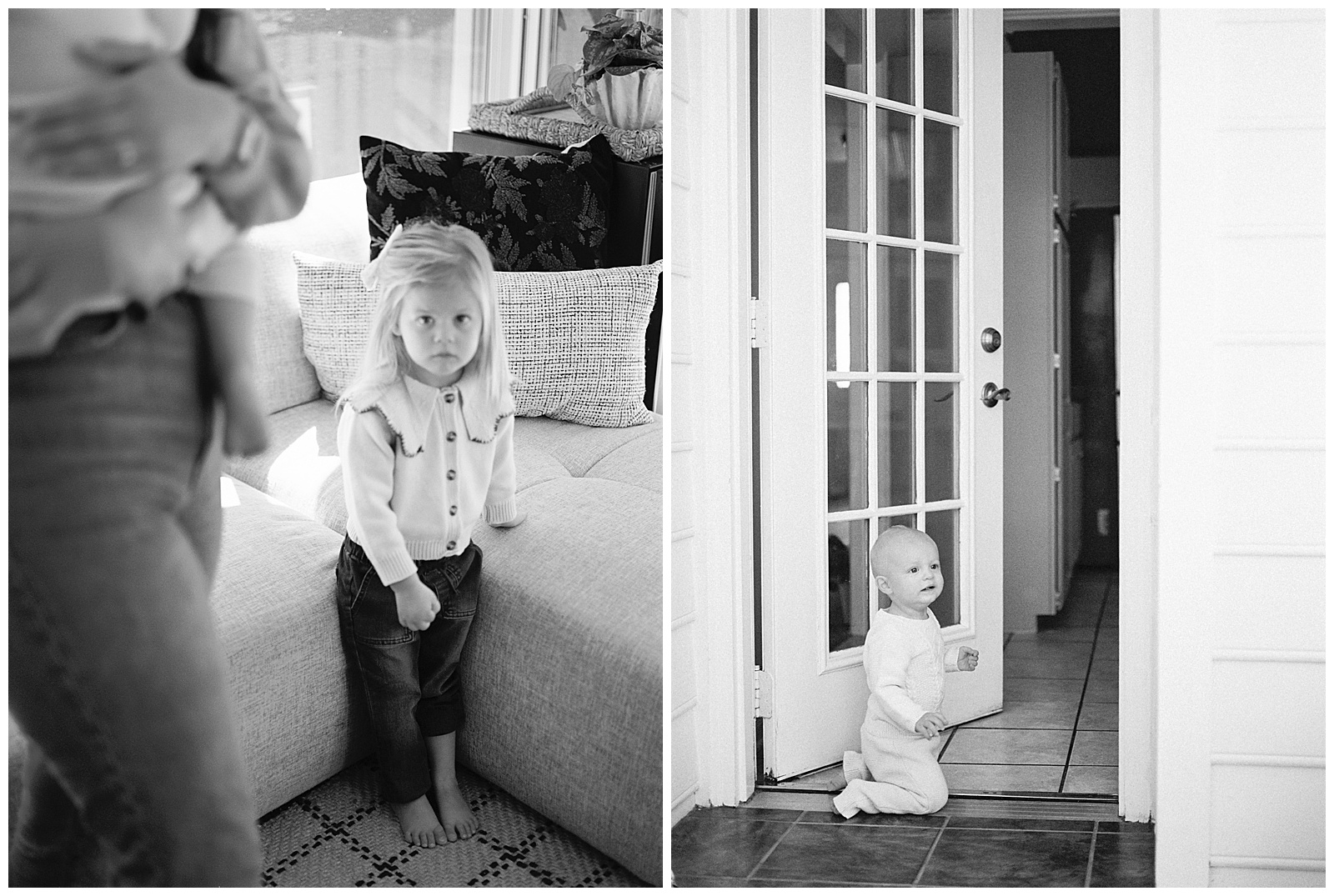 Black and white film candid in home lifestyle family photos