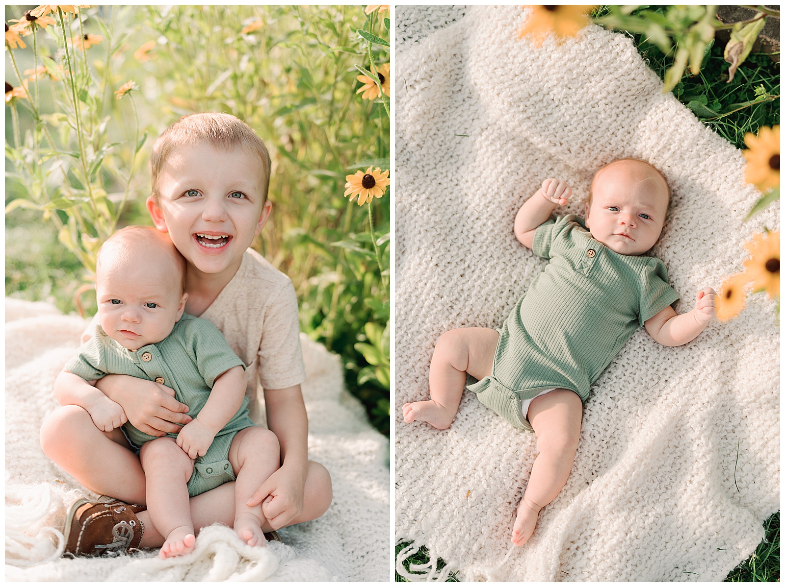 Siblings cuddle surrounded by flowers at UT gardens in Knoxville, TN.