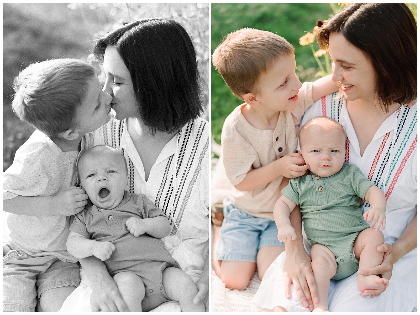 Mom and sons embrace each other in vibrant family session at UT gardens in Knoxville.