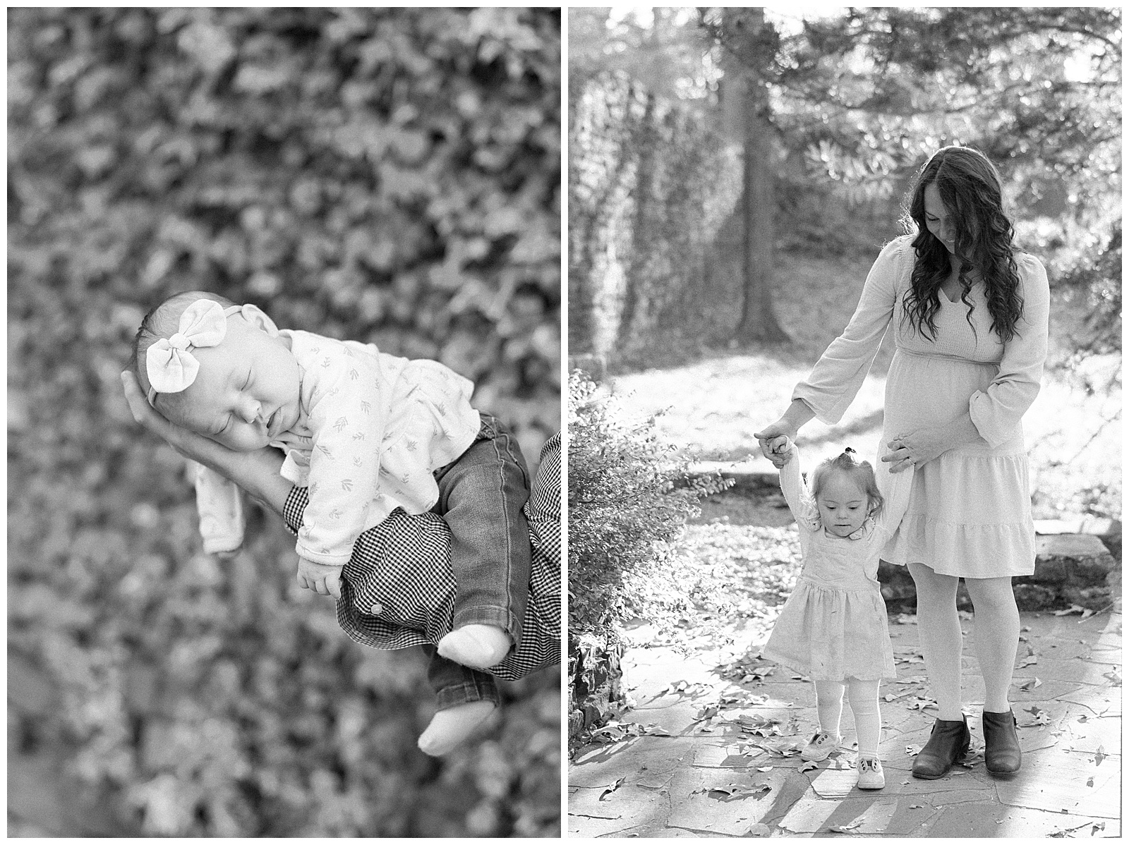 Black and white film photos of beautiful family of four in Knoxville, TN.