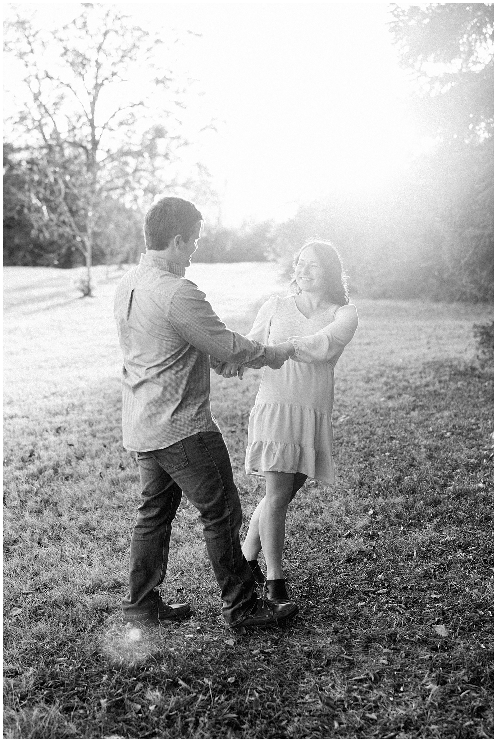 Black and white film photo of a beautiful couple in Knoxville, TN.