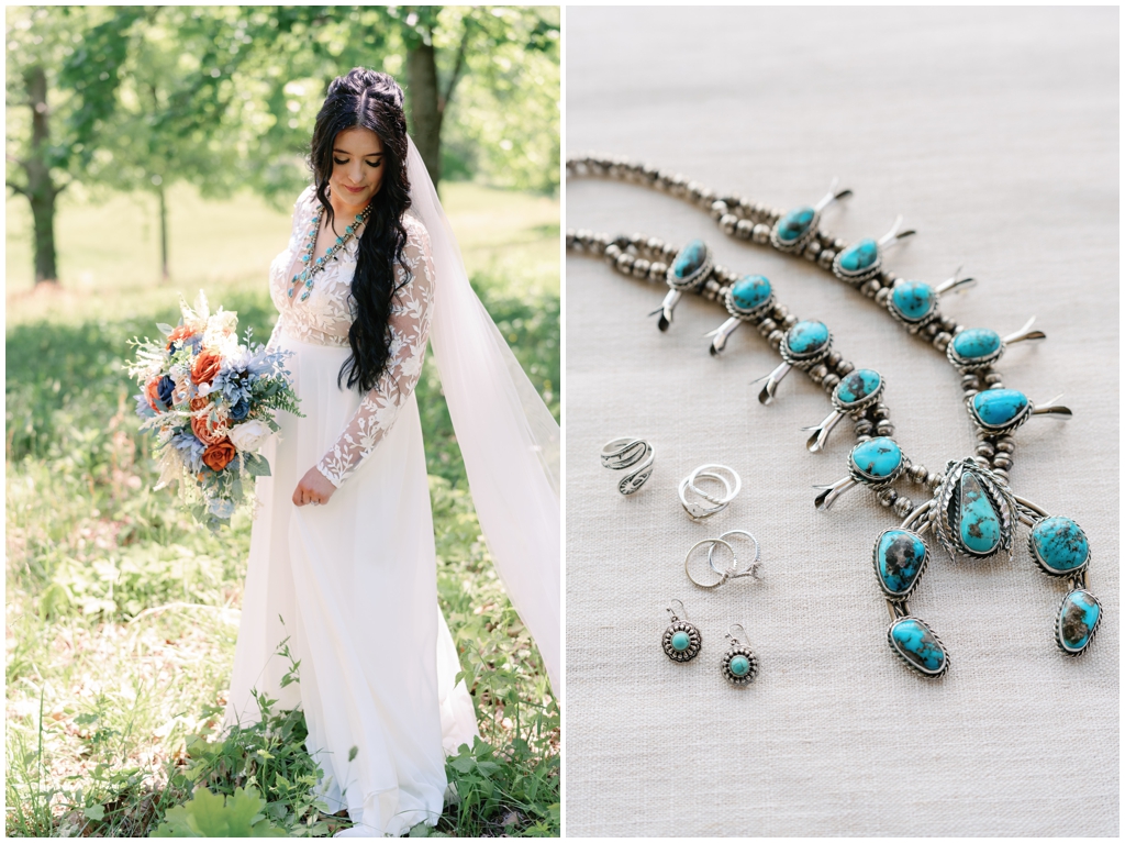 Brides portrait in sunny meadow in Knoxville wedding.