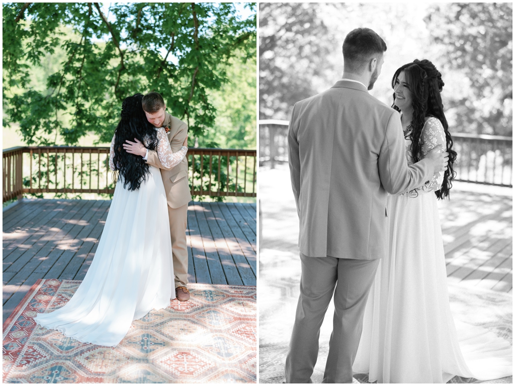 Bride and groom share sweet moment together in sentimental East Tennessee wedding.