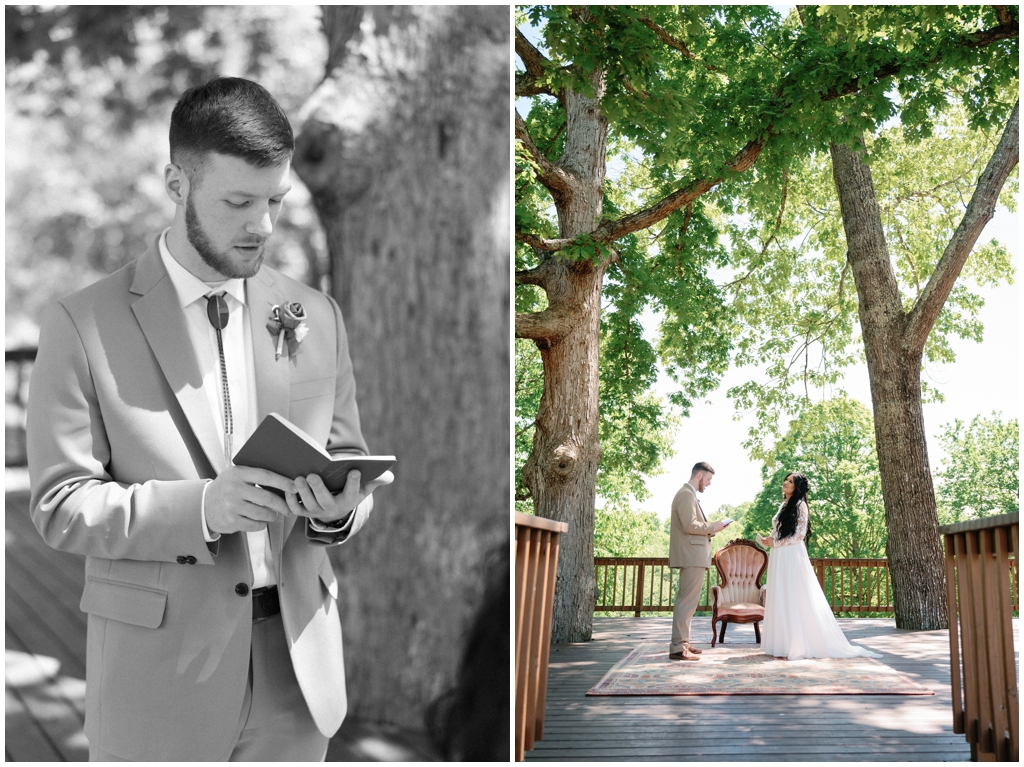 Bride and groom read each other vows in sentimental Knoxville wedding.