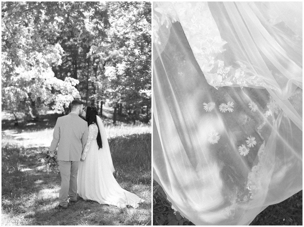 Black and white film image of beautiful lace veil.