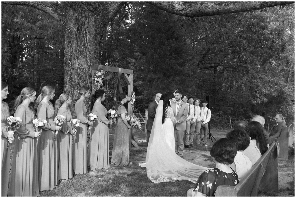 Black and white image of wedding party at sentimental Knoxville TN wedding.