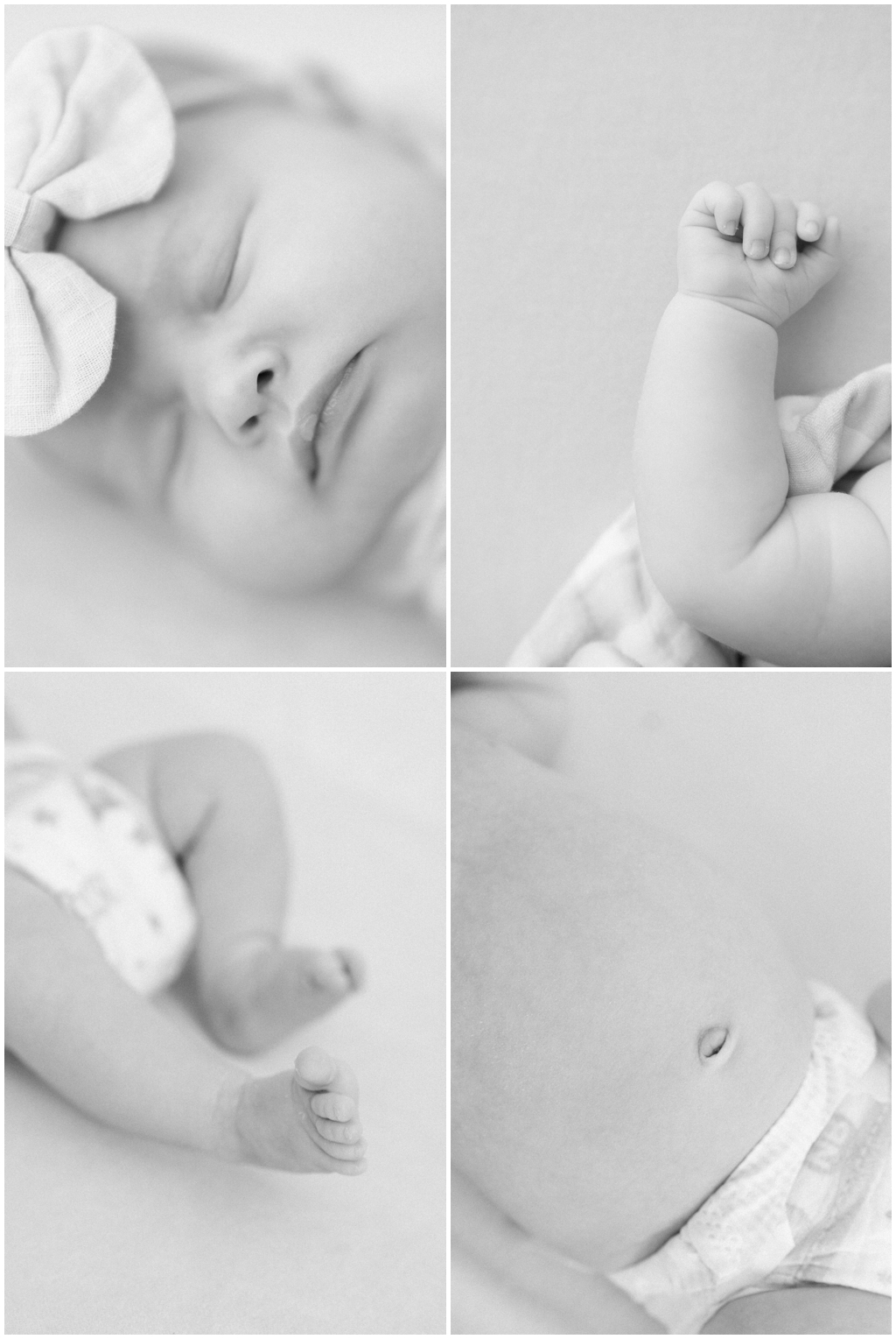 Detail black and white images of newborn during photoshoot in Knoxville, TN.