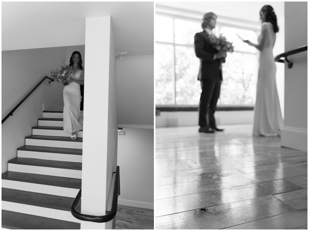 Bride and groom share vows before ceremony at Skyview venue in Maryville, TN.