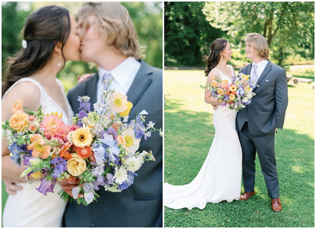 Bride and groom share a kiss for classy and romantic wedding in Maryville, TN.