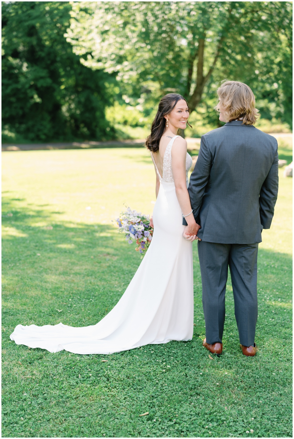 Bride and groom at classy and romantic summer Maryville wedding