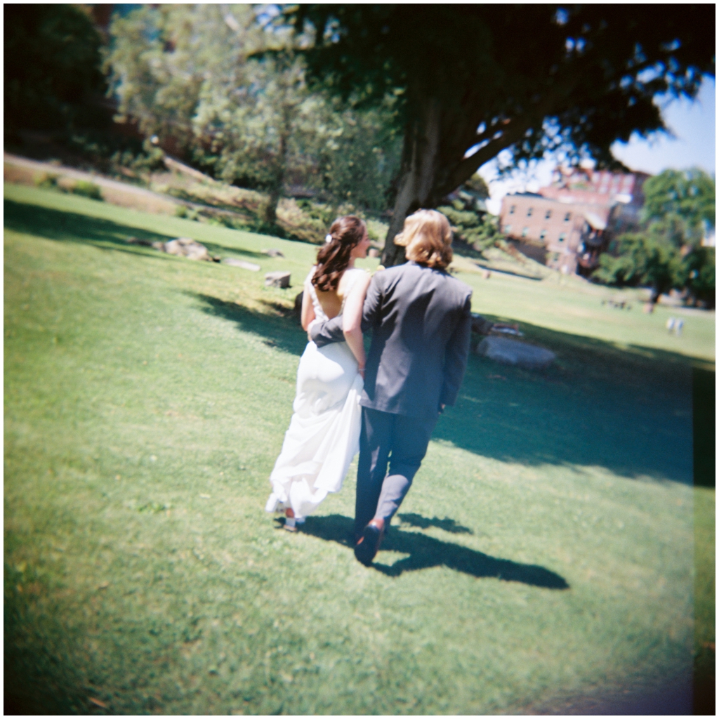 Film image of bride and groom at Maryville park