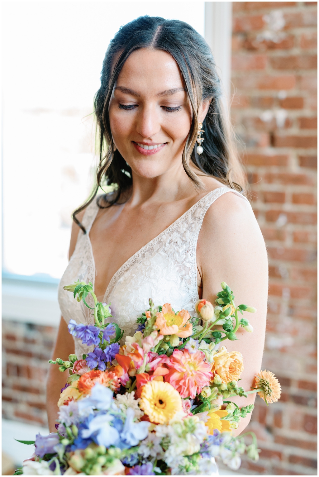 Solo shot of stunning bride during timeless and romantic Maryville wedding.