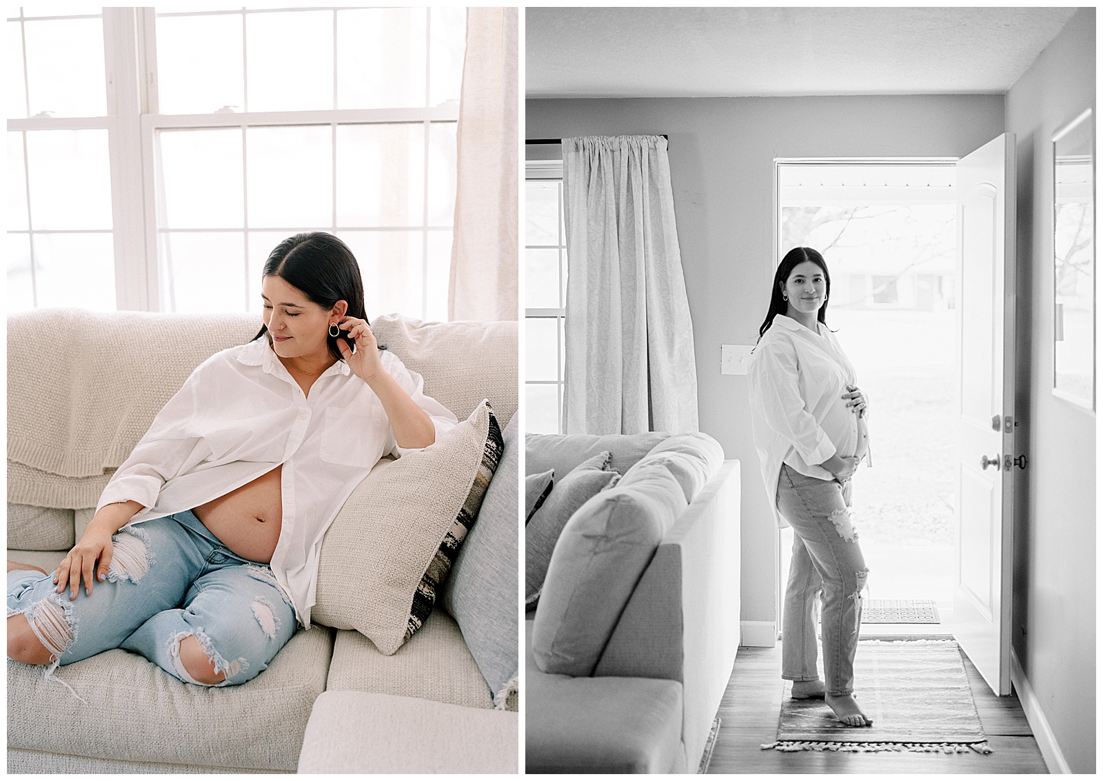 Mom poses with bump in first home during magical Knoxville maternity session.