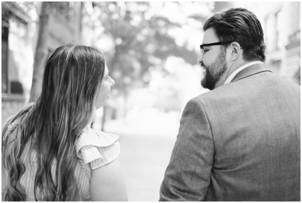 Black and white image of the sweetest couple smiling during dreamy knoxville anniversary session