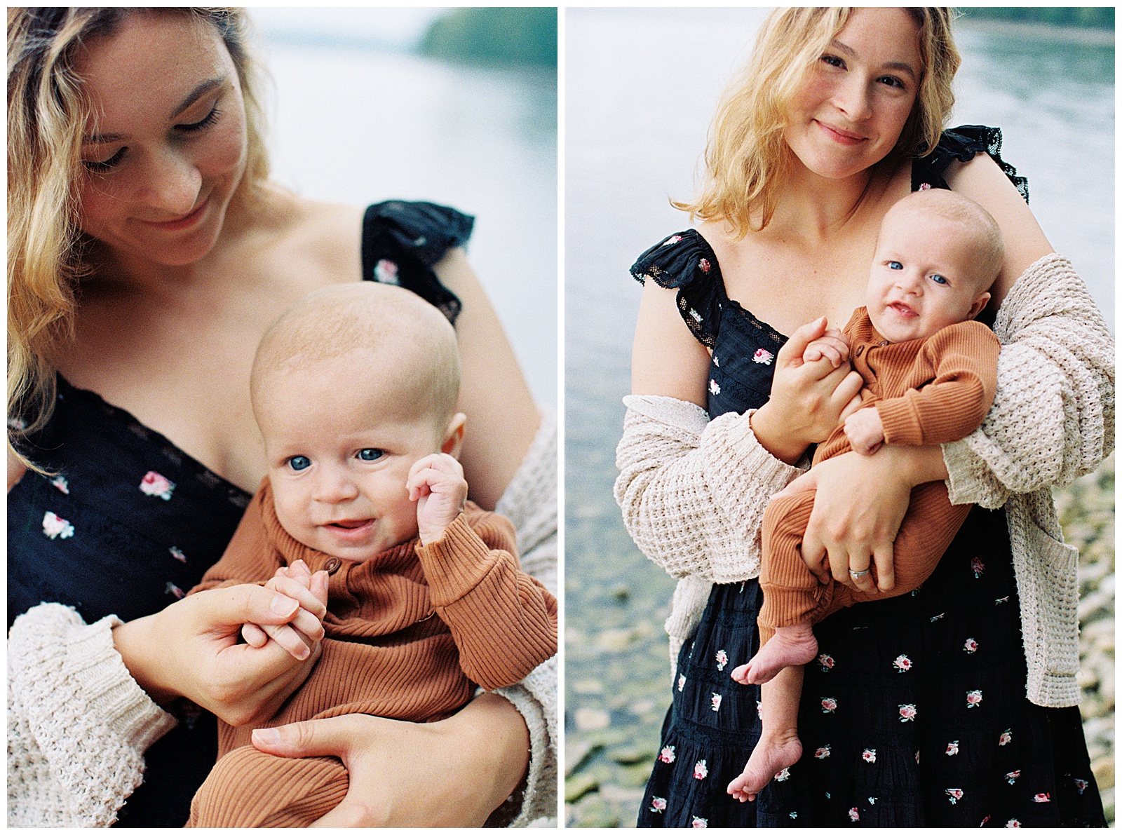 Image of mom and baby during family session at Lake Michigan