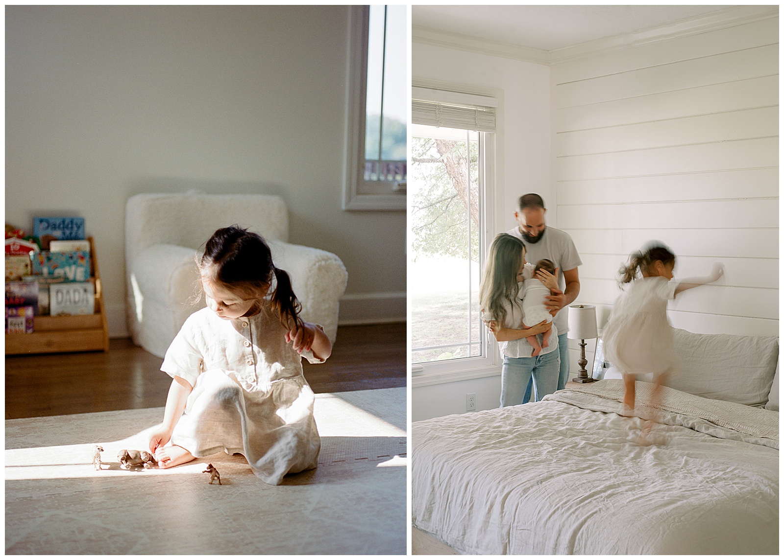 Intimate and nostalgic images of family of four during in-home lifestyle session