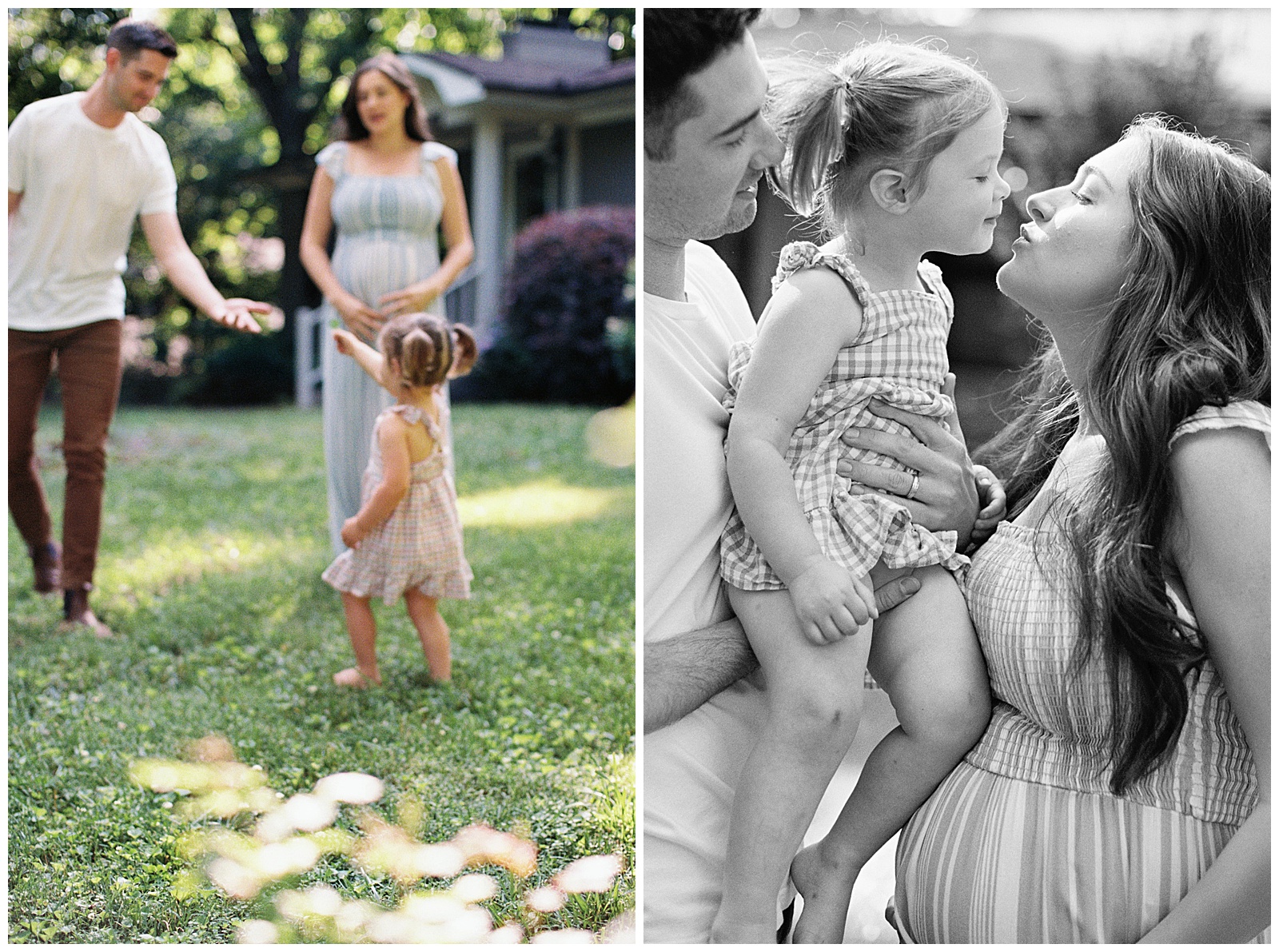 Mom and dad love on their daughter during heartfelt in-home knoxville maternity session