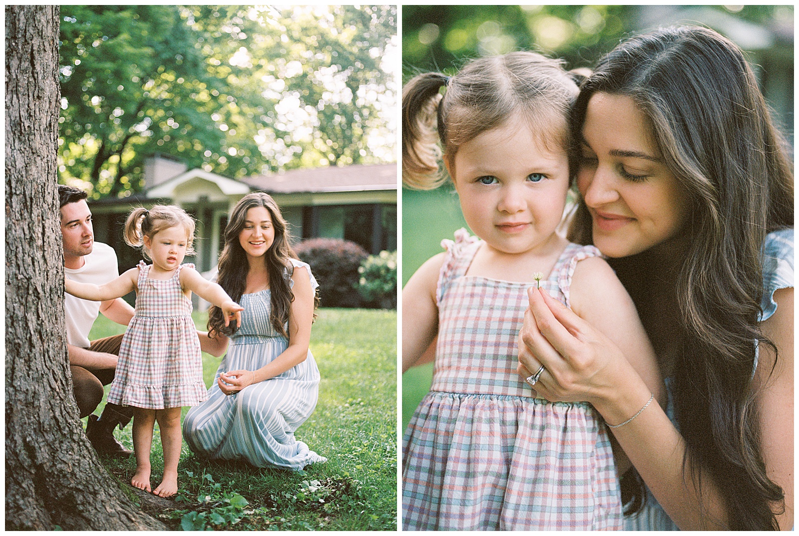 Sweet moments between parents and daughter during in-home maternity session at the end of summer