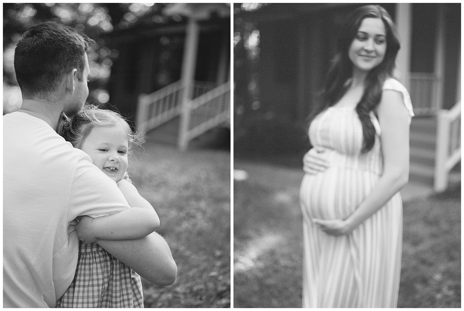 Black and white images of mom and dad/daughter during Knoxville maternity session