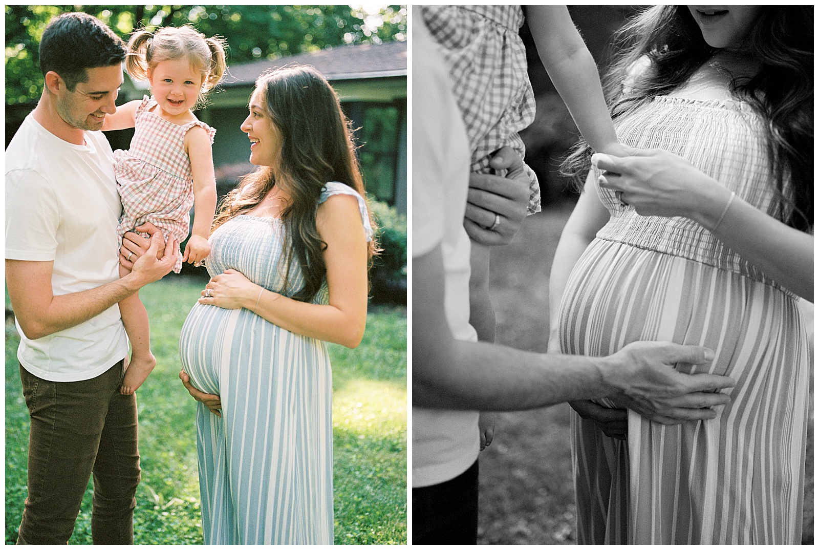 Family of three pose around baby bump for heartfelt knoxville maternity session