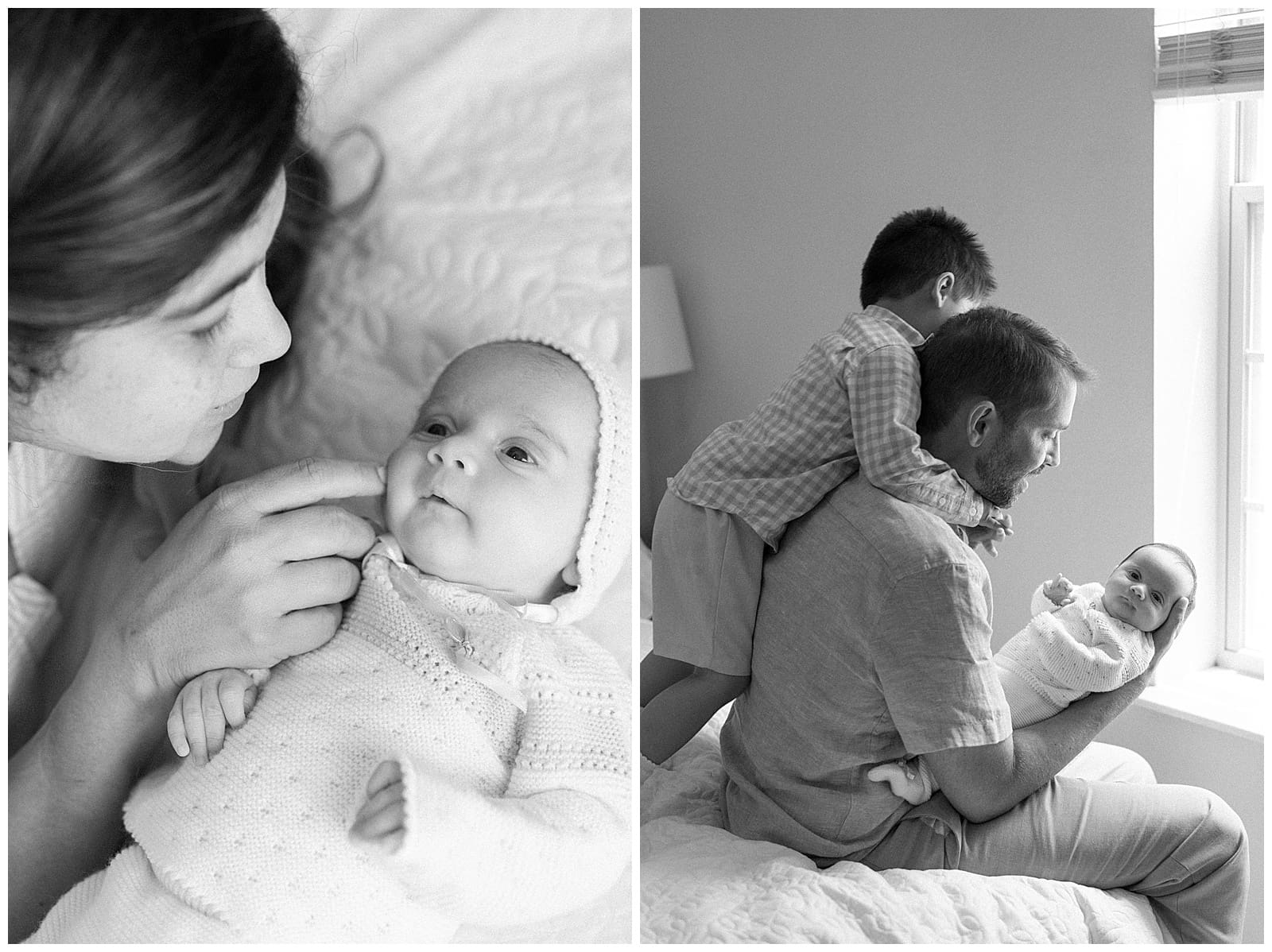 In home newborn photos of newborn baby being cradled by mom and dad; five hard truths about newborn photography by Holly Michon Photography