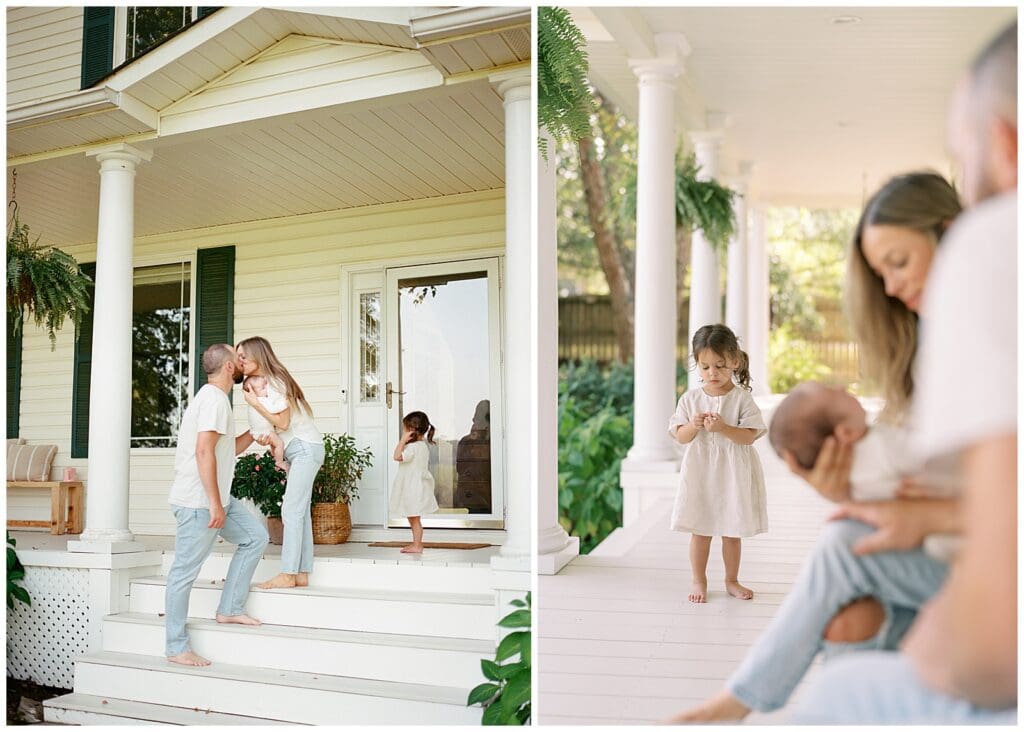 Newborn photography at home in Knoxville, TN with mom and dad cradling baby in their arms.