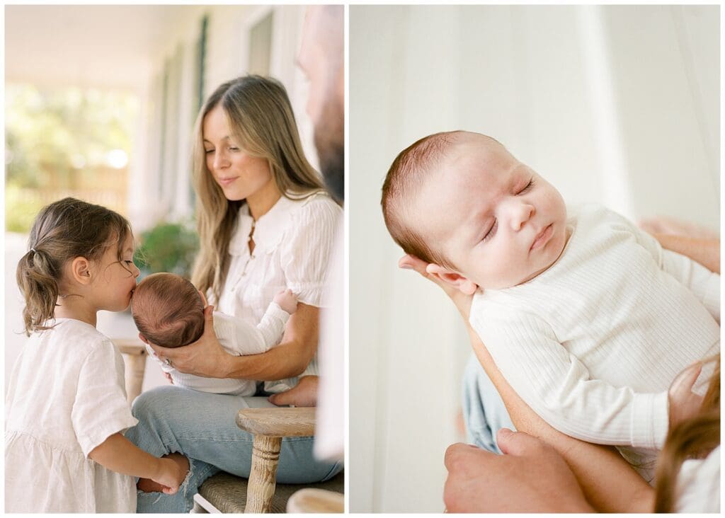 Newborn photography at home in Knoxville, TN with mom and dad cradling baby in their arms.