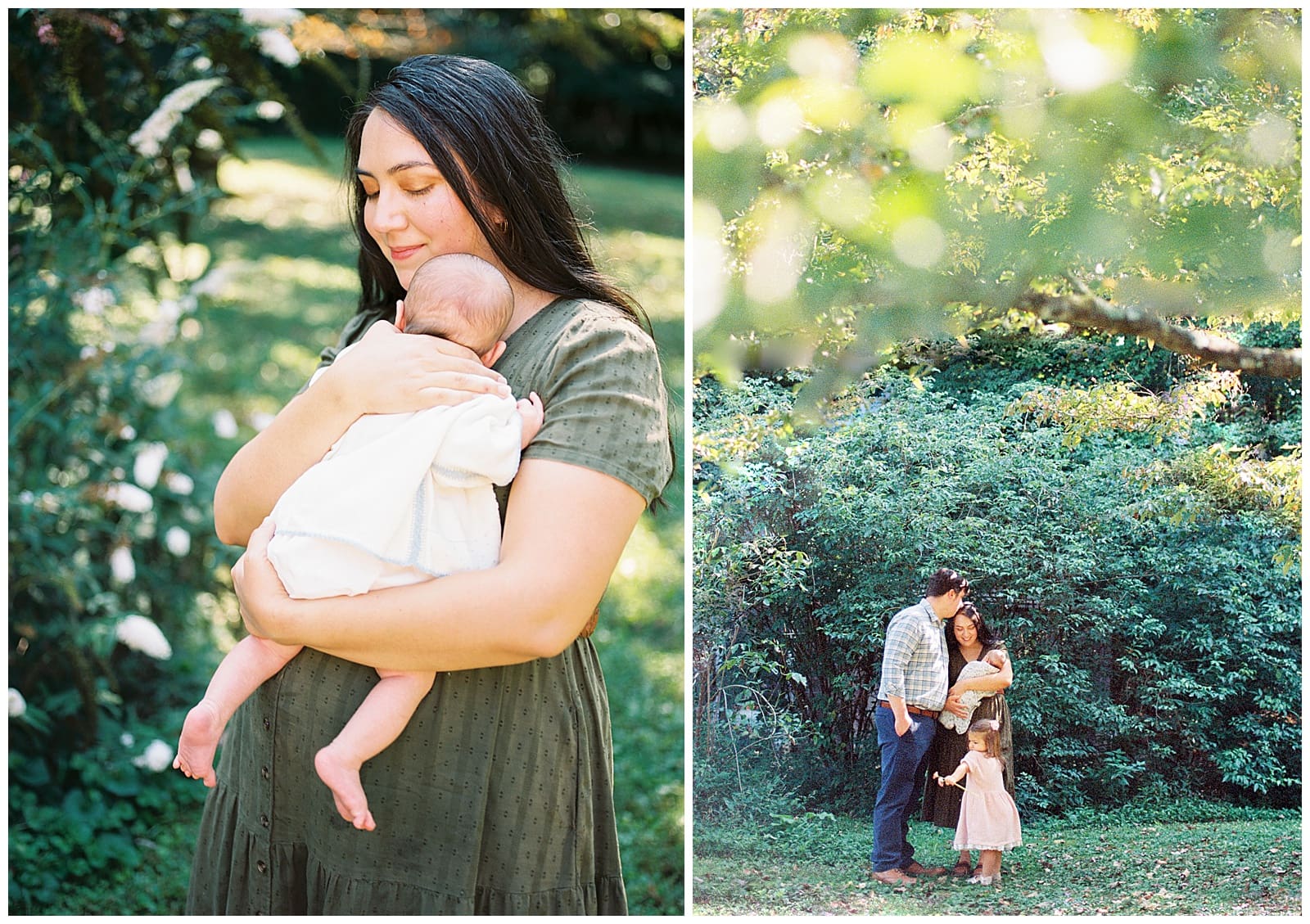 Backyard flower picking and cuddling at this Knoxville area newborn lifestyle session. 