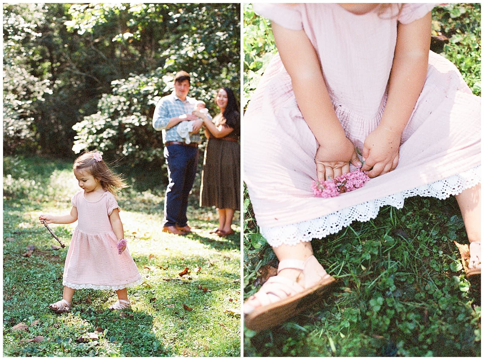 Backyard flower picking and cuddling at this Knoxville area newborn lifestyle session. 